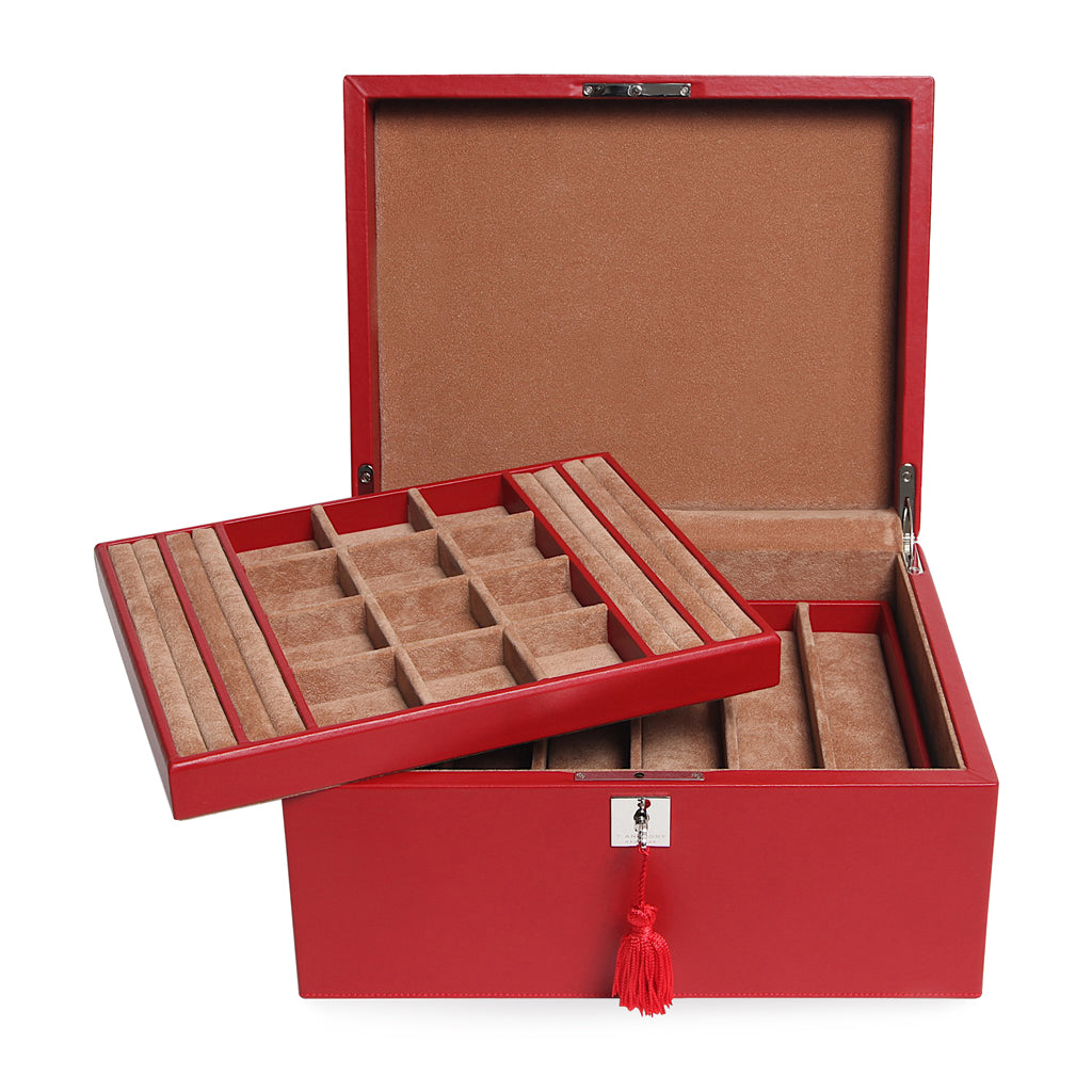 CALF LEATHER TWO TRAY JEWELRY BOX