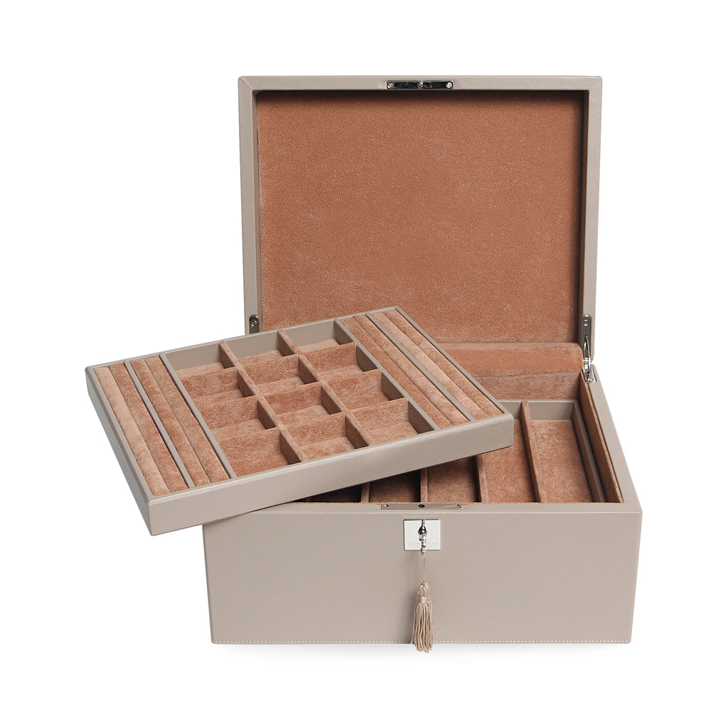 CALF LEATHER TWO TRAY JEWELRY BOX